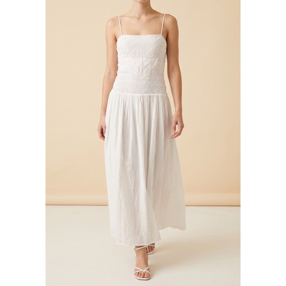 Zara NWT White Embroidered Gauze Midi Dress Boho Tiered Size Small 0881/378/251